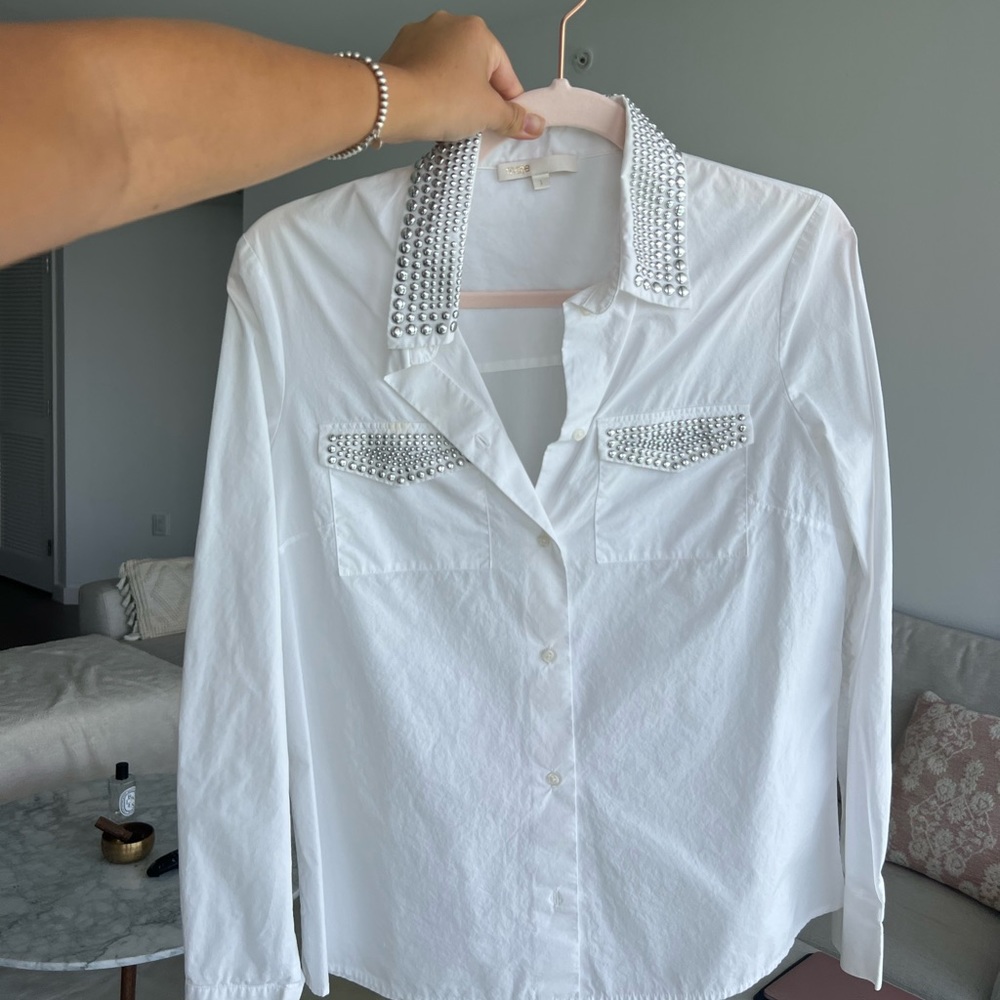 Maje White Blouse with Silver Embellishments
